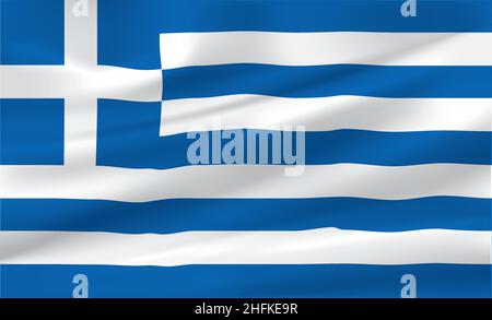 Bandiera nazionale della Grecia soffia nel vento. Illustrazione vettoriale. File vettoriale EPS 10. Illustrazione Vettoriale