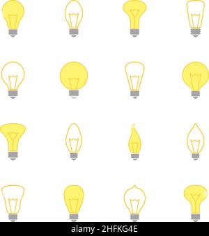 Set di icone a colori delle lampadine, illustrazione vettoriale Illustrazione Vettoriale