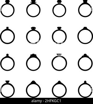 Set di icone di anelli, illustrazione vettoriale Illustrazione Vettoriale