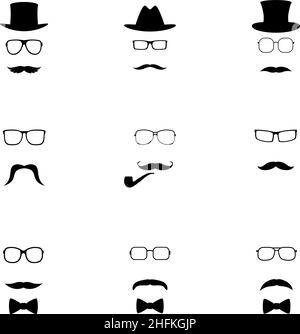 Set di icone hipster nere, illustrazione vettoriale Illustrazione Vettoriale