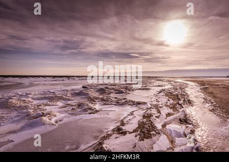 Spiaggia inverno alba Foto Stock