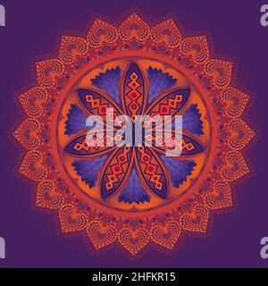 Design di lusso Royal Purple arancione floreale mandala Illustrazione Vettoriale