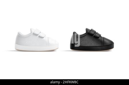 Baby shoes mockup bianco e nero vuoto, vista profilo Foto Stock