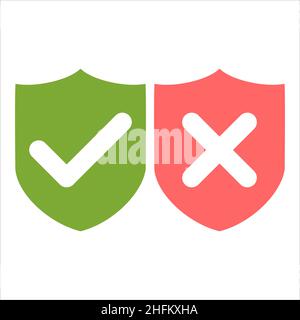 Schermo vettoriale. Icone a forma di segno di spunta e croce su sfondo bianco. Illustrazione Vettoriale