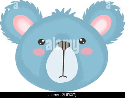 Carino illustrazione del bambino con museruola di Koala. Carino animale kawaii personaggi. I volti degli animali selvatici. Illustrazione vettoriale isolata su sfondo bianco. Illustrazione Vettoriale