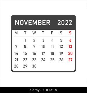 Icona del calendario di novembre 2022. Novembre 2022. Aliante per novembre. Pianificazione del tempo Illustrazione Vettoriale