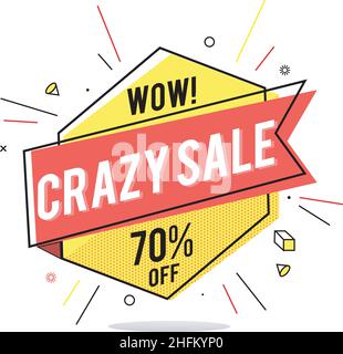 Crazy vendita vendita banner Memphis geometrico vendita banner modello Wow 70 off Illustrazione Vettoriale