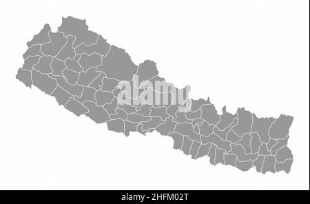 Mappa amministrativa del Nepal isolata su sfondo bianco Illustrazione Vettoriale