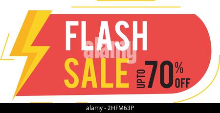 flash vendita banner disegno modello vettore illustrazione con fulmine rosso e giallo colore. Illustrazione Vettoriale