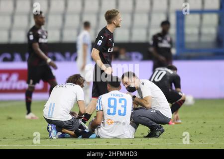 LaPresse/Filippo Rubin 1 luglio 2020 Ferrara (Italia) Sport Soccer Spal vs Milan - Campionato Italiano di Calcio Lega A 2019/2020 - Stadio "Paolo Mazza" nella foto: MOHAMED TARIFFE INFORTUNIO Foto Stock