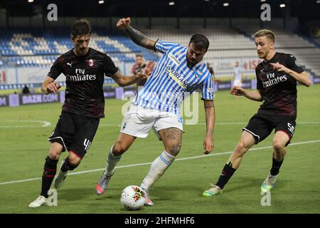 LaPresse/Filippo Rubin 1 luglio 2020 Ferrara (Italia) Sport Soccer Spal vs Milan - Campionato Italiano Calcio League A 2019/2020 - Stadio "Paolo Mazza" nella foto: ANDREA PETAGNA (SPAL) Foto Stock