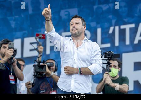 Roberto Monaldo / LaPresse 04-07-2020 Roma (Italia) dimostrazione del centro-destra "insieme per l'Italia del lavoro" nella foto Matteo Salvini Foto Stock