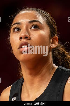 COLLEGE PARK, MD - GENNAIO 16: Michigan Wolverines in avanti Cameron Williams (44) durante una pausa nel gioco durante una scommessa di basket femminile Big10 Foto Stock