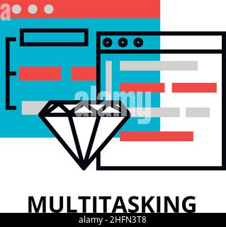 Moderna illustrazione vettoriale del design a linea piatta modificabile, concetto di icona multitasking per computer, per grafica e web design Illustrazione Vettoriale