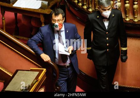 Mauro Scrobogna /LaPresse 29 luglio 2020&#xa0; Roma, Italia Senato politico - misure di deviazione di bilancio nella foto: Matteo Salvini Lega Foto Stock