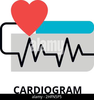 Moderna illustrazione vettoriale del disegno a linea piatta modificabile, concetto di icona del cardiogramma, per disegno grafico e web Illustrazione Vettoriale