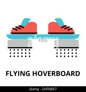 Moderna icona a linea vettoriale modificabile piatta della tecnologia futura - hoverboard volante, per grafica e web design Illustrazione Vettoriale