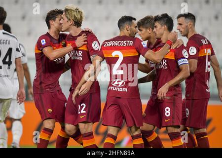 Fabio Rossi/AS Roma/LaPresse 01/08/2020 Torino (Italia) Sport Soccer Juventus-Roma Campionato Italiano Calcio Serie A Tim 2019/2020 - Stadio Allianz nella foto: Foto Stock