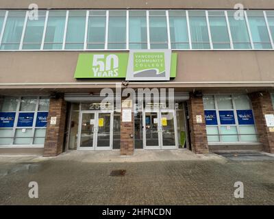 Vancouver, Canada - Gennaio 8,2022: Vista del Vancouver Community College Building in West Pender Street Foto Stock