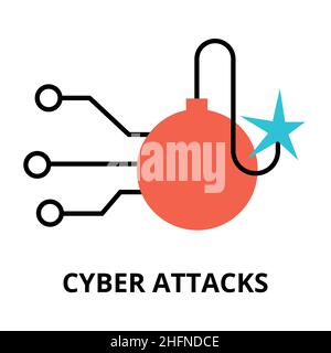 Disegno moderno flat vettoriale, cyber attacchi icona, per grafica e web design Illustrazione Vettoriale