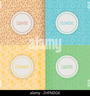 Set di motivi con fiori e foglie, illustrazione vettoriale, per disegno web e grafico Illustrazione Vettoriale