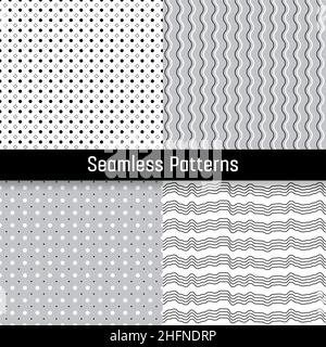 Set di motivi senza giunture in bianco e nero, illustrazione vettoriale, per web e grafica Illustrazione Vettoriale