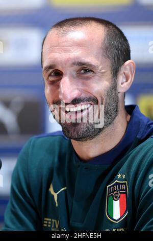 LaPresse - Jennifer Lorenzini 31 agosto 2020 Firenze (Italia) Sport Soccer Italian Football meeting - "Coverciano" - Conferenza stampa nella foto: Giorgio Chiellini Foto Stock