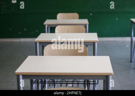 Cecilia Fabiano/LaPresse Settembre 01 , 2020 Roma (Italia) News: Post convivid 19 apertura della scuola: Il governo di Roma dona alla scuola superiore Augusto nuovi arredi per le classi nella foto : l'aula Foto Stock