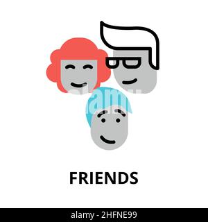 Disegno vettoriale, concetto di amici, moderno disegno a linea sottile, per grafica e web design Illustrazione Vettoriale