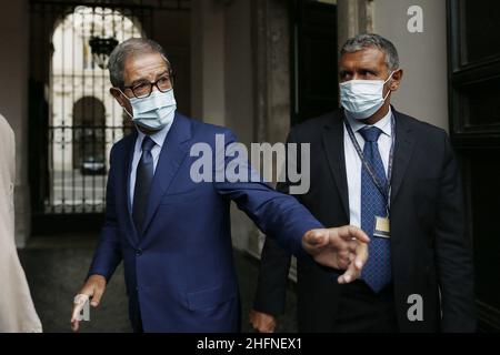 Cecilia Fabiano/LaPresse Settembre 02 , 2020 Roma (Italia) News: Il sindaco di Lampedusa Tot&#xf2; martello e il governatore nello Musumeci convocati dal Presidente Conte a Palazzo Chigi nella foto : nello Musumeci Foto Stock