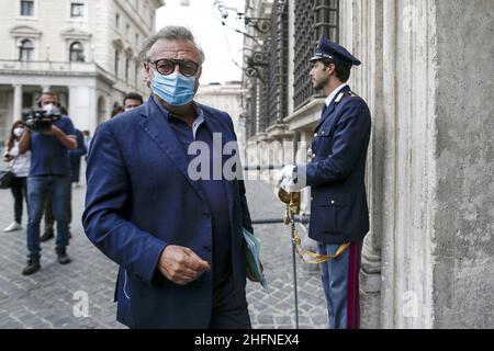 Cecilia Fabiano/LaPresse Settembre 02 , 2020 Roma (Italia) News: Il sindaco di Lampedusa Tot&#xf2; martello e il governatore nello Musumeci convocati dal presidente Conte a Palazzo Chigi nella foto : Tot&#xf2; martello Foto Stock