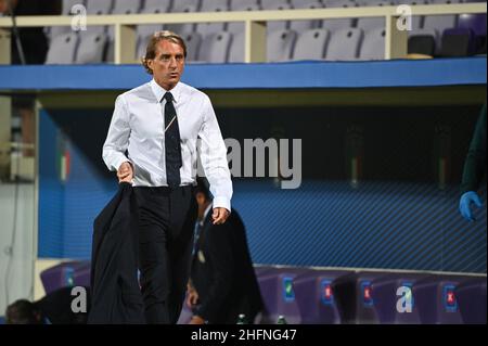 Massimo Paolone/LaPresse 4 settembre 2020 Firenze, Italia sport soccer Italia vs Bosnia ed Erzegovina - Lega delle Nazioni - Stadio "Artemio Franchi" nella foto: Roberto Mancini (Italia) guarda avanti Foto Stock