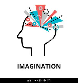 Icona Imagination, illustrazione vettoriale a linea sottile piatta, per grafica e web design Illustrazione Vettoriale