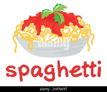 Adesivo spaghetti. Illustrazione vettoriale in stile acquerello, per grafica e web design Illustrazione Vettoriale