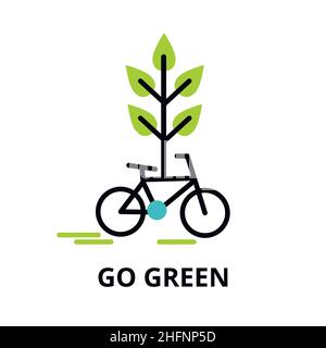 Icona di design a linea sottile e piatta moderna, illustrazione vettoriale, concetto infografico di verde, risparmio di natura ed energia alternativa per grafici e web des Illustrazione Vettoriale