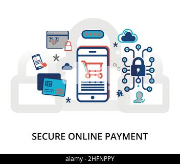 Disegno moderno flat vettoriale, concetto di pagamento online sicuro, per grafica e web design Illustrazione Vettoriale