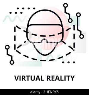 Icona astratta della tecnologia del futuro - realtà virtuale su sfondo di forme geometriche a colori, per grafica e web design Illustrazione Vettoriale