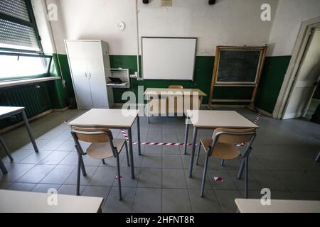 Cecilia Fabiano/LaPresse Settembre 01 , 2020 Roma (Italia) News: Post convivid 19 apertura della scuola: Il governo di Roma dona alla scuola superiore Augusto nuovi arredi per le classi nella foto : l'aula Foto Stock