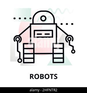 Icona astratta della tecnologia del futuro - robot su sfondo di forme geometriche a colori, per grafica e web design Illustrazione Vettoriale