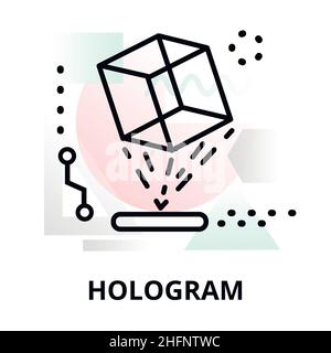 Icona astratta della tecnologia del futuro - ologramma su sfondo di forme geometriche a colori, per grafica e web design Illustrazione Vettoriale