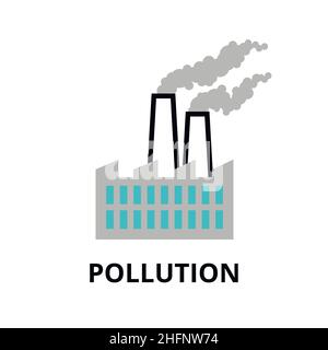 Moderna icona di design a linea sottile piatta, illustrazione vettoriale, concetto infografico di inquinamento e cattiva ecologia per grafica e web design Illustrazione Vettoriale