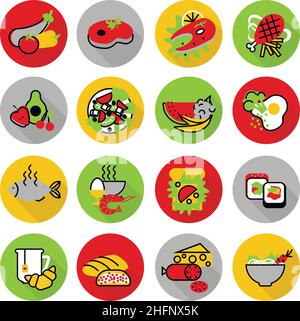 Design moderno piatto sottile disegno vettoriale, icone set di cibo fatto in casa e pasti ristorante, per grafica e web design Illustrazione Vettoriale