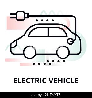 Icona astratta della tecnologia del futuro - veicolo elettrico su sfondo di forme geometriche a colori, per grafica e web design Illustrazione Vettoriale