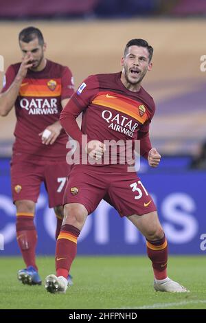 Luciano Rossi/ AS Roma/ LaPresse 18/10/2020 Roma (Italia) Sport Soccer AS Roma - Benevento Football Championship League A Tim 2020 2021 Stadio Olimpico di Roma nella foto: Carles Perez Foto Stock