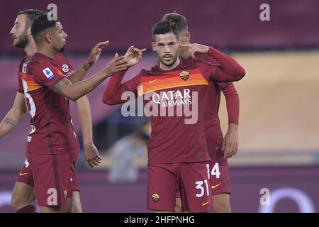 Luciano Rossi/ AS Roma/ LaPresse 18/10/2020 Roma (Italia) Sport Soccer AS Roma - Benevento Football Championship League A Tim 2020 2021 Stadio Olimpico di Roma nella foto: Carles Perez Foto Stock