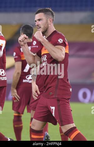 Luciano Rossi/ AS Roma/ LaPresse 18/10/2020 Roma (Italia) Sport Soccer AS Roma - Benevento Football Championship League A Tim 2020 2021 Stadio Olimpico di Roma nella foto: Jordan Veretout Foto Stock