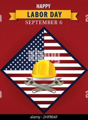 Happy Labor Day USA Vector Poster Illustrazione Settembre 6 Lunedì Celebrazione Illustrazione Vettoriale