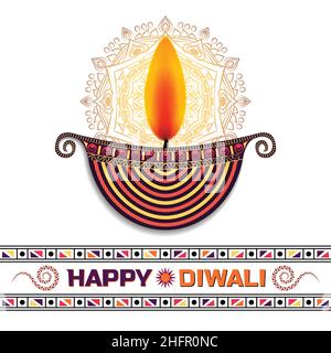 Felice Diwali artistico Creative Oil Lamp biglietto d'auguri e invita. Illustrazione del vettore Deepawali Illustrazione Vettoriale