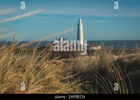 Pomeriggio invernale a St Mary's Lighthouse Whitley Bay Foto Stock