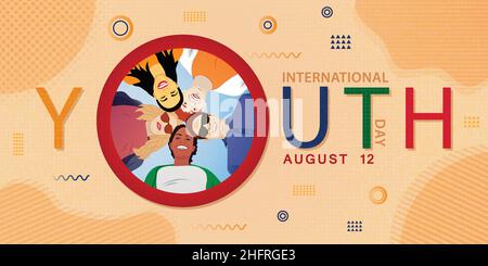 International Youth Day Agosto 12 Celebration Society Awareness Banner Vector Creative Concept Illustration with Dynamic background Illustrazione Vettoriale